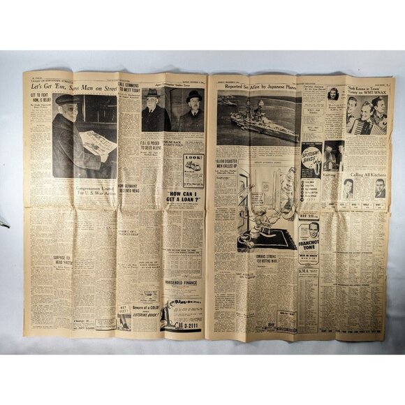 ORIGINAL! WWII Dec 8, 1941 newspaper Japan attacks Pearl Harbor, US DECLARE WAR! - Picture 14 of 16